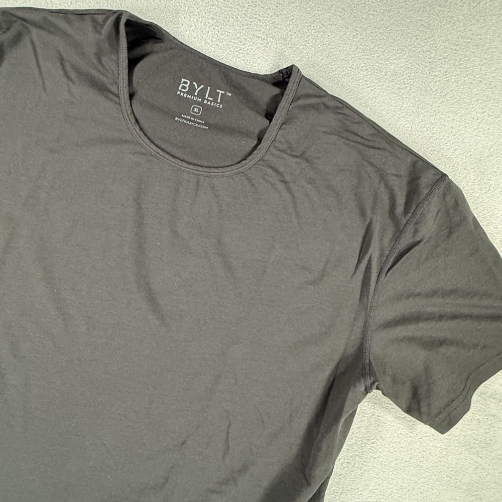 BYLT Drop Cut Lux Mens XL Short Sleeve Performance Gym Training T-Shirt Black